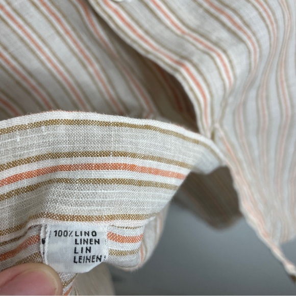 Kiton Mens Tan Striped 100% Linen Button Down Shirt Size 41 - Picture 10 of 10